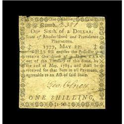 Rhode Island May 22, 1777 $1/6 Very Fine. This is the o 