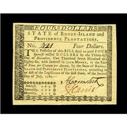 Rhode Island July 2, 1780 $4 Choice New. This is a very 