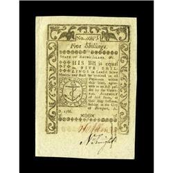 Rhode Island May 1786 5s Gem New. A wonderfully margine 
