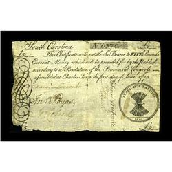 South Carolina June 1, 1775 $5 Fine. This is the lowes 