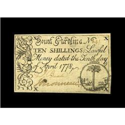 South Carolina April 10, 1778 10s Choice New. A totally 