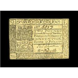 Virginia July 17, 1775 L2 Extremely Fine. A slight cen 