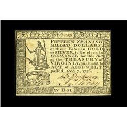 Virginia October 7, 1776 $15 Very Choice New. This is a 