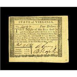 Virginia May 1, 1780 $4 Very Choice New. This is a clea 