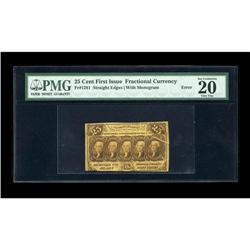 Fr. 1281 25c First Issue PMG Very Fine 20. Gutter Fold. 