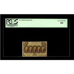 Fr. 1282 25¢ First Issue PCGS Very Choice New 64. This 