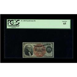 Fr. 1303 25¢ Fourth Issue PCGS Gem New 65. A broadly-ma 
