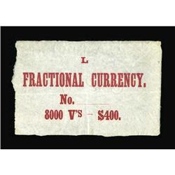 Fractional Currency Brick Cover Label Extremely Fine. H 