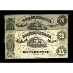 T9 $20 1861 Two Examples. The thick paper note grades F 