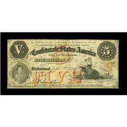 T32 $5 1861. The orange overprint is nice on this $5. P 