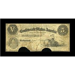 T32 $5 1861. The overprint has faded on this Very Good, 