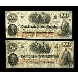T41 $100 1862 Two Examples. The Scroll 1 note grades Ch 