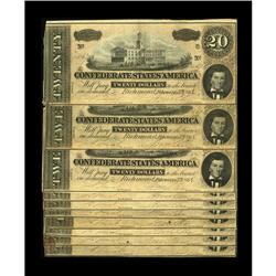 T67 $20 1864. Ten consecutive examples XF-AU 