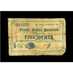 St. Louis, MO- Unknown Issuer 5¢ Nov. 15, 1862The first 