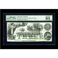 De Soto, NE - Bank of De Soto $3 Oct 1, 1863 Four vigne 