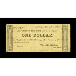 Austin, TX- Travis County $1 Dec. 1862 Medlar 159A nice 