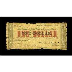 Austin, TX- Travis County $1 Dec. 1862 Medlar UNLThe va 