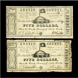 Bellville, TX- Austin County $5 Oct. 1, 1862 Medlar 11, 