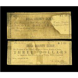 Belton, TX- Bell County $1, $3 June 26, 1862, Sept. 2, 