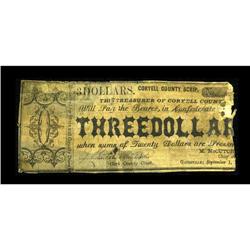 Gatesville, TX- Coryell County $3 Sep. 1, 1862 Medlar 4 