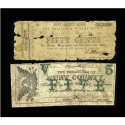 Greenville, TX- Hunt County $5, 50¢ Medlar 2, 4A pair o 