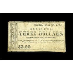 Houston, TX- N.A. Connick $3 April 6, 1864 Medlar 107An 