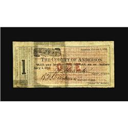 Palestine, TX- Anderson County $1 Jan. 1, 1863 Medlar 3 