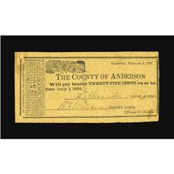 Palestine, TX- Anderson County 25¢ Feb. 1, 1863 Medlar 