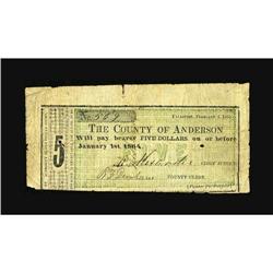 Palestine, TX- Anderson County $5 Feb. 1, 1863 Medlar 8 