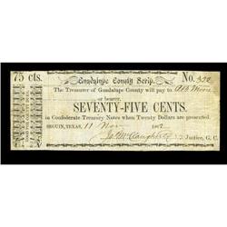 Seguin, TX- Guadalupe County 75¢ Nov. 11, 1862 Medlar 7 