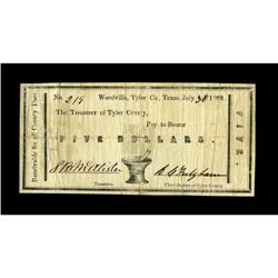 Woodville, TX- Tyler County $5 July 30, 1862 Medlar 2A 