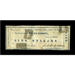 Woodville, TX- Tyler County $5 Nov. 17, 1862 Medlar 4Th 