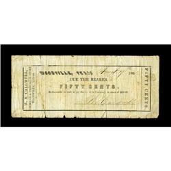 Woodville, TX- W.S. Caldwell 50¢ Aug. 7, 1862 Medlar UN 