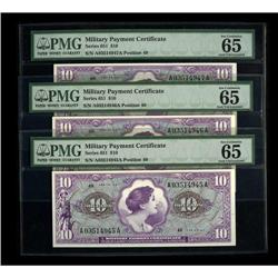 Series 651 $10 Three Consecutive Examples PMG Gem Uncir 