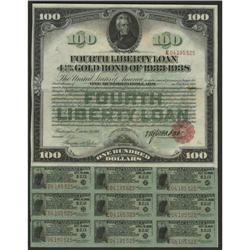 4 1/4% Fourth Liberty Loan $100 Bond Oct. 24, 1918. Her 