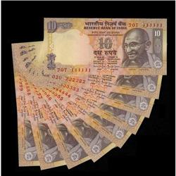 India - Ten Solid Serial Numbered Notes. 111111-999999 