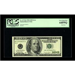 Fr. 2175-K $100 1996 Federal Reserve Note. PCGS Very Ch 