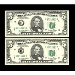 Fr. 1975-H $5 1977A Federal Reserve Notes. Two Examples 