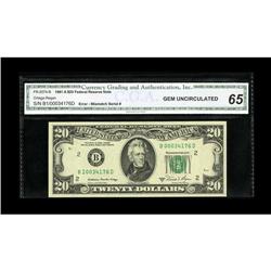 Fr. 2074-B $20 1981A Federal Reserve Note. CGA Gem Unci 