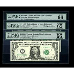 Fr. 1918-E $1 1993 Federal Reserve Notes. Three Consecu 