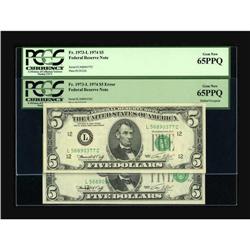 Fr. 1973-L $5 1974 Federal Reserve Notes. Two Consecuti 