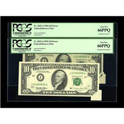 Fr. 2032-J $10 1995 Federal Reserve Notes. Two Consecut 