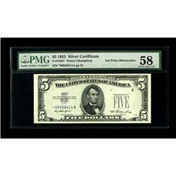 Fr. 1655* $5 1953 Silver Certificate. PMG Choice About 