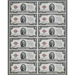 Fr. 1504 $2 1928C Legal Tender Notes. Uncut Sheet of 12 