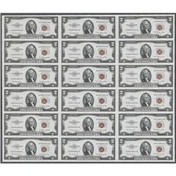 Fr. 1509 $2 1953 Legal Tender Notes. Uncut Sheet of 18. 