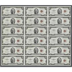 Fr. 1509 $2 1953 Legal Tender Notes. Uncut Sheet of 18. 