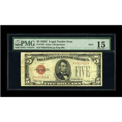 Fr. 1528 $5 1928C Mule Legal Tender Note. PMG Fine 15.T 