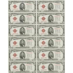 Fr. 1529 $5 1928D Legal Tender Notes. Uncut Sheet of 12 