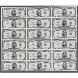 Fr. 1532 $5 1953 Legal Tender Notes. Uncut Sheet of 18. 