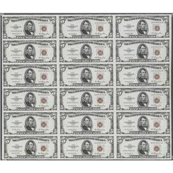 Fr. 1532 $5 1953 Legal Tender Notes. Uncut Sheet of 18. 
